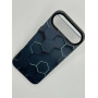 Чехол для iPhone 17 Air с 3D принтом Соты с перепадом темно-синего цвета, накладка силиконовая, рамка черная