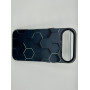 Чехол для iPhone 17 Air с 3D принтом Соты с перепадом темно-синего цвета, накладка силиконовая, рамка черная