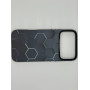 Чехол для iPhone 17 Pro Max с 3D принтом Соты с перепадом темно-синего цвета, накладка силиконовая, рамка черная
