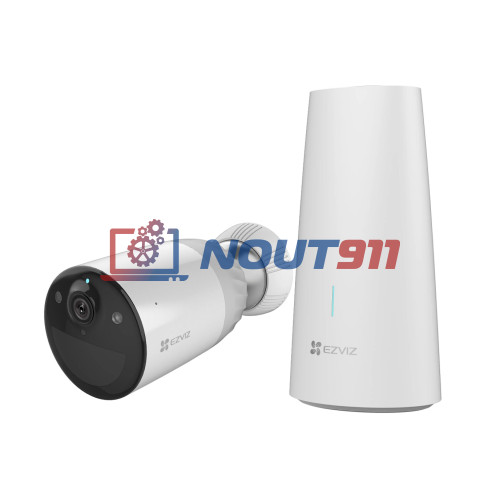 Автономная камера Ezviz BC1 kit с базовой станцией, аккумулятор 12900 мАч, встроенная сирена 125дБ, динамик и микрафон, MicroSD до 256Мб, цветная ночная съемка, белая