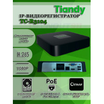IP Видеорегистратор Tiandy TC-R3104 IBP4CEuLSV2.0 4 IP камеры 6МП, 3072x2048, 30к/с на канал, 4 PoE порта, H.265, черный