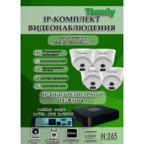 Комплект видеонаблюдения Tiandy на 4 IP камеры - 4Мп 1440P (TC-R3104 + 4хTC-C340N)