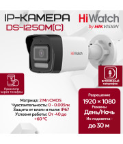 IP видеокамера HiWatch DS-I250M(C) (2.8mm) уличная 2МП - 1/2.9" FullHD 1920x1080@25к/с ИИ 3D DNR DWDR H.265+ угол 121гр IP67 microSD RJ-45 PoE