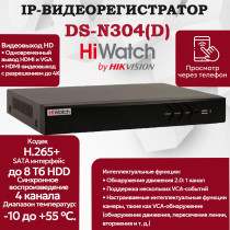 IP Видеорегистратор HiWatch DS-N304(D) 4 IP камеры 8МП 4096x2160 30к/с на канал H.265+ черный