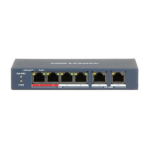 Коммутатор PoE HIKVISION DS-3E0106P-E/M, 4 PoE+ порта 10/100 Мбит/с, 2 Uplink порт 100 Мбит/с, 35Вт