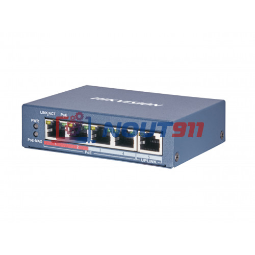 Коммутатор PoE HIKVISION DS-3E0505P-E/M, 4 PoE+ порта 10/100/1000 Мбит/с, 1 Uplink порт 1000 Мбит/с, RJ-45, 35Вт