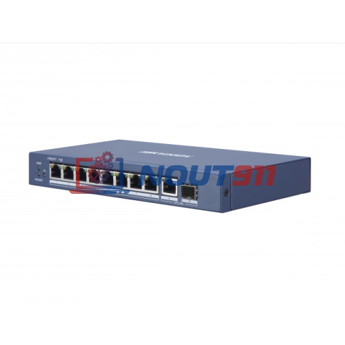 Коммутатор PoE HIKVISION DS-3E0510P-E, 8 PoE+ порта 10/100/1000 Мбит/с, 2 Uplink порт 1000 Мбит/с, RJ-45, SFP, 110Вт