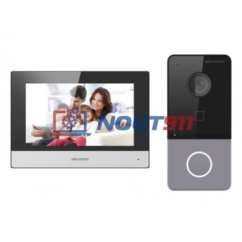 Комплект IP-видеодомофона HIKVISION DS-KIS603-P(C) - 2МП, 1980x1080, Сенсорный 7" TFT LCD экран 1024*600, Wi-Fi 2.4ГГц, DC12В/PoE