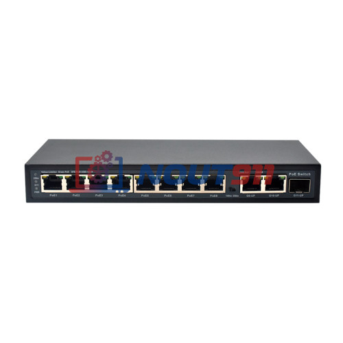 Коммутатор PoE Optimus U1E-8F/2G/1S, 8 PoE+ порта 10/100 Мбит/с, 3 Uplink порт 100 Мбит/с, RJ-45, SFP, 120Вт
