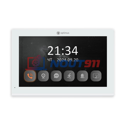 Видеодомофон Optimus DMH-17SWJ (w) с Wi-Fi 2.4Ггц - 7 дюймов AHD 1080p(1920х1080) сенсорный экран, RJ45, Запись фото-видео, IP54, датчик движения, белый