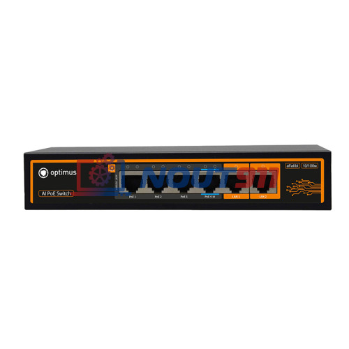 Коммутатор PoE Optimus  U1I-4F1b/2F, 4 PoE порта 10/100 Мбит/с, 2 Uplink порта 100 Мбит/с RJ-45, 60 Вт