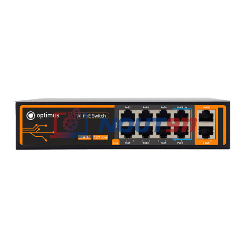 Коммутатор PoE Optimus U1I-8F2b/2F,6 PoE+ портов 10/100 Мбит/с, 2 PoE++ порта 10/100 Мбит/с, 2 Uplink порта 100 Мбит/с, RJ-45, 120Вт
