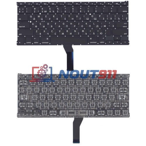 Клавиатура для ноутбука Apple A1369, A1466 2011+ с подсветкой, плоский ENTER, черная