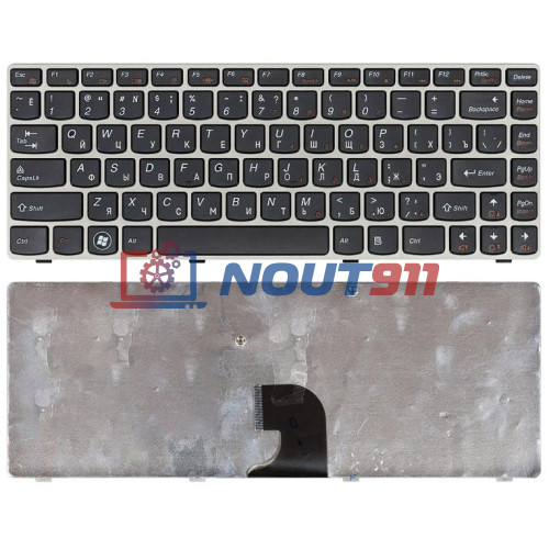 Клавиатура для ноутбука Lenovo IdeaPad Z360 (25-010707) с серебристой рамкой, черная