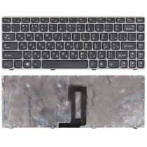 Клавиатура для ноутбука Lenovo Z450, Z460, Z460A, Z460G (25-010886) с серой рамкой, черная 