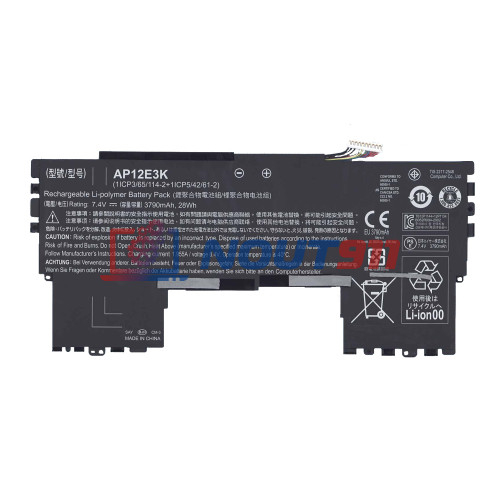 Аккумулятор для ноутбука Acer Aspire S7-191, S7-191-53334G25ass (AP12E3K) 7.4V 3790mAh 28Wh, черная, ORG