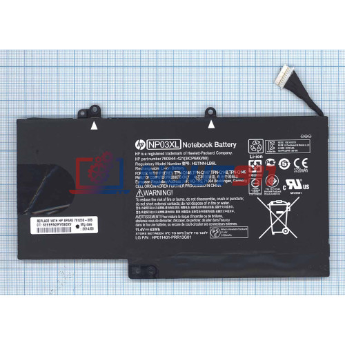 Аккумулятор для ноутбука HP Pavilion 13 x360, 13-a050sr, 13-a010dx, 13-a151nr, 13-a041ca (NP03XL) 11.4V 3720mAh 42Wh, черная, ORG