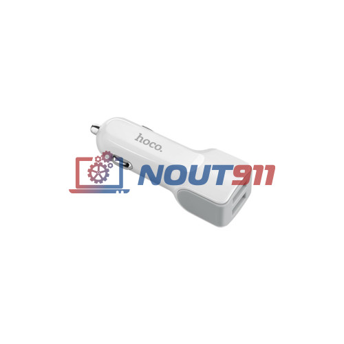 Автомобильная зарядка HOCO Z23, два порта USB, 5V, 2.4A, lightning кабель 1м, белый