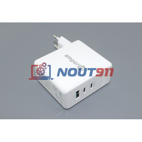 Блок питания 5V-28V 5A 140W 2xType-C USB-A (YDS-TC140-012A) GaN charger для планшетов, наушников, колонок, белый, Amperin