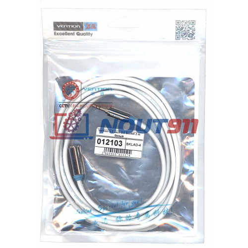Кабель Vention 3.5 Jack-3.5 Socket 2 m белый круглый