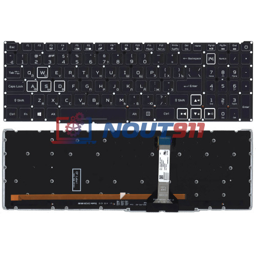 Клавиатура для ноутбука Acer Predator Helios 300 PH315-52, PH317-53 (102-018K5LHF01) с белой подсветкой, черная
