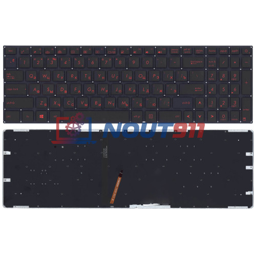 Клавиатура для ноутбука Asus FX502, FX502V, FX502VM, FX502VD, FX502VE (V156230ES1) с красной подсветкой, черная