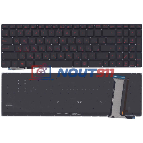 Клавиатура для ноутбука Asus G771, N551, N552VX, G771JM (0KNB0-662CRU00) без рамки с красной подсветкой, черная