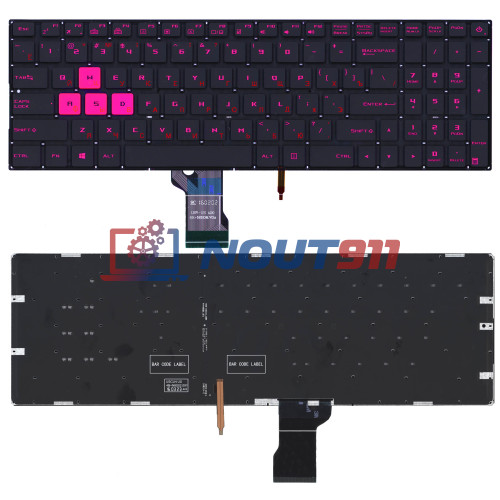 Клавиатура для ноутбука Asus ROG GL502VM, GL502VT,GL502VY (90NB0DR1-R31RU0) без рамки с фиолетовой подсветкой, черная