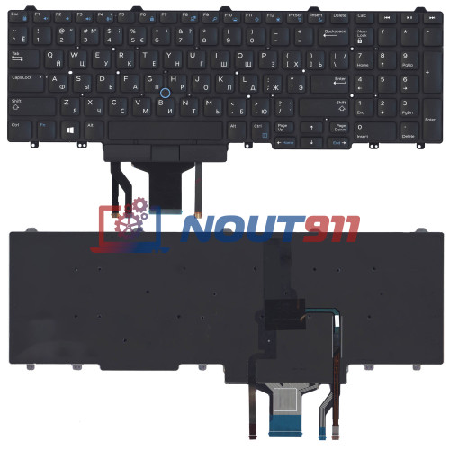 Клавиатура для ноутбука Dell Latitude E5550, E5570, E5580 (FP37Y) без рамки с подсветкой (гор. Enter) черная