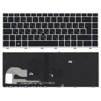Клавиатура для ноутбука HP Elitebook 840 G5, 745 G5 (L11307-091) с серебристой рамкой и подсветкой, черная