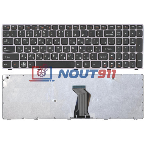 Клавиатура для ноутбука Lenovo IdeaPad B570, B580, V570, Z570, Z575, B590 (V-117020BS1) с серой рамкой, черная