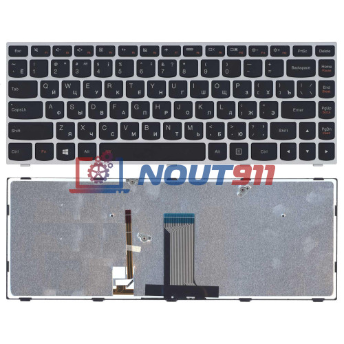 Клавиатура для ноутбука Lenovo Flex 14 G40-30, G40-70, B40-80 (SG-63660-XAA) с серебристой рамкой, с подсветкой, черная