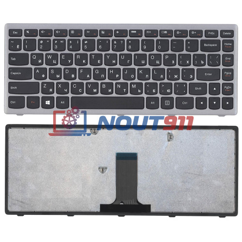 Клавиатура для ноутбука Lenovo Flex 14, G400s, G405S (25211115) с серой рамкой, черная