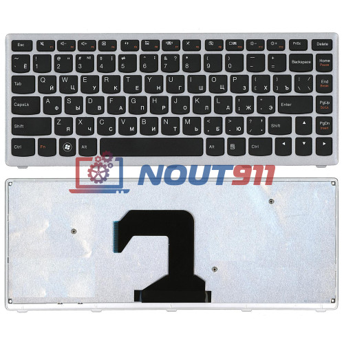 Клавиатура для ноутбука Lenovo IdeaPad U410 (AELZ8700110) с серебристой рамкой, черная