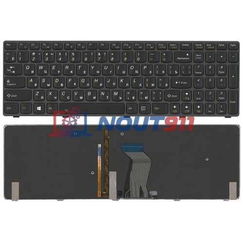 Клавиатура для ноутбука Lenovo IdeaPad Y580 черная с черной рамкой с подсветкой