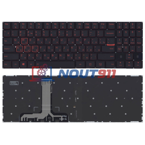 Клавиатура для ноутбука Lenovo Legion Y520, Y520-15IKB, Y7000 (80WK00J6RK) без рамки, красная подсветка, черная