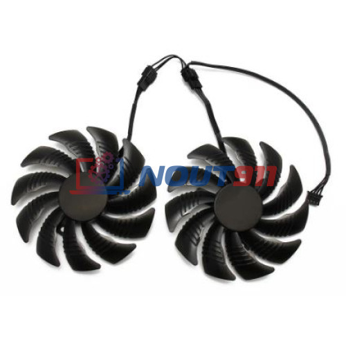 Вентилятор (кулер) для видеокарты Gigabyte RX 470, 570, 580, GTX 1060 (T129215SU) 12V 0,5A, 88мм, 4-pin, двойной, втулка, черный